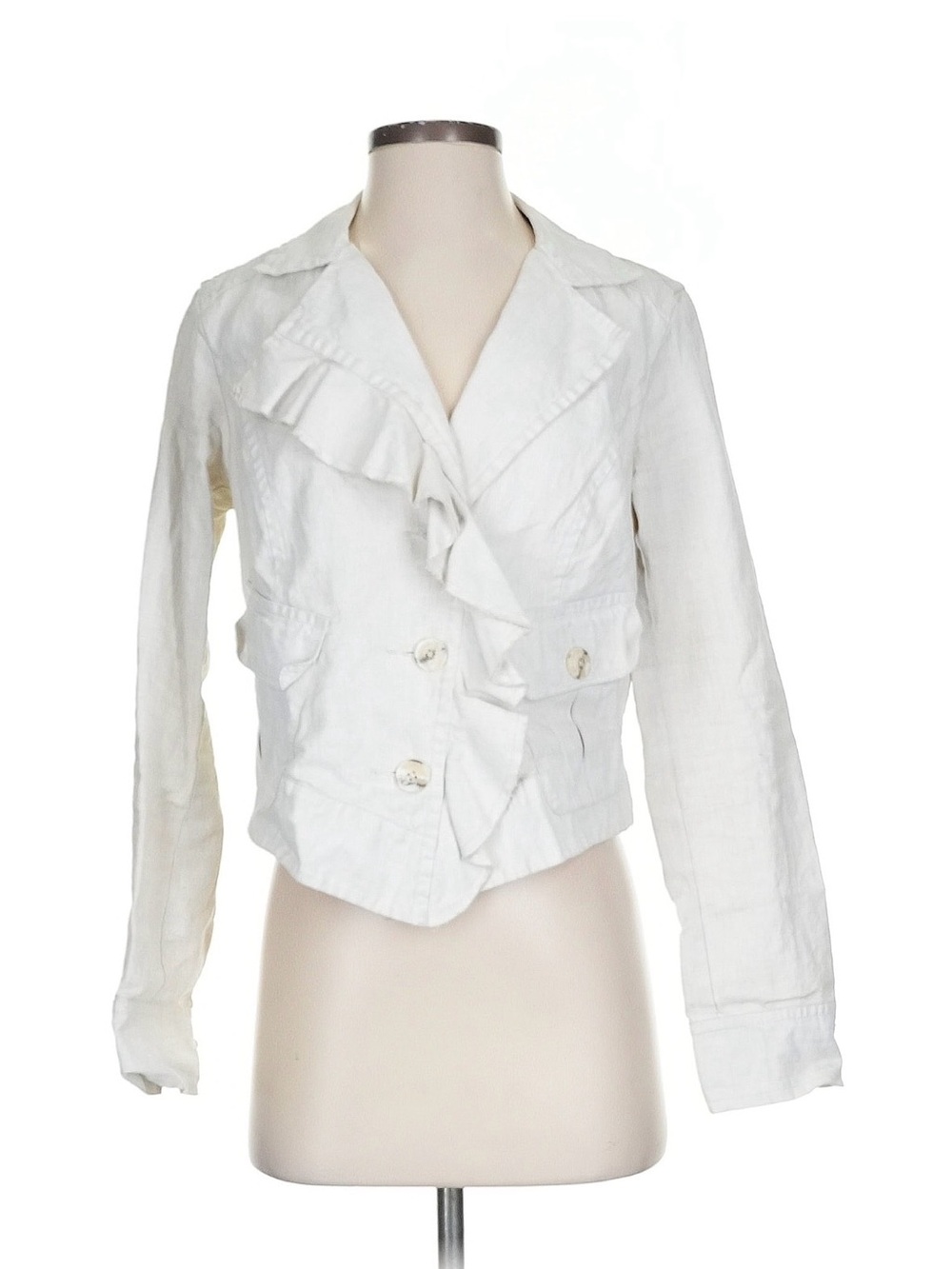 CAbi White Ruffle-Front Blazer